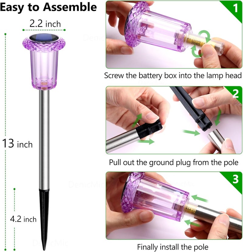 DenicMic Solar Lights Outdoor 10 Pack Waterproof Purple LED Stainless Steel Stake Outside Lights for Yard Pathway Garden Driveway Walkway Landscape Path Lighting - Image 4